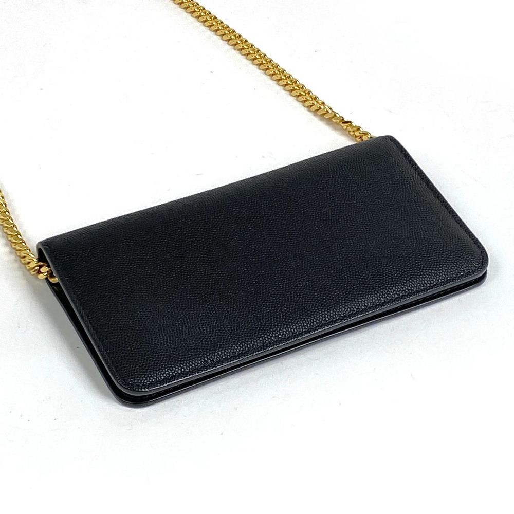 Burberry Leather Black TB Chain Wallet Black